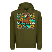 Army Green western horse sunflowers Premium Hoodie - Artiststas