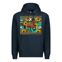 Navy western horse sunflowers Premium Hoodie - Artiststas