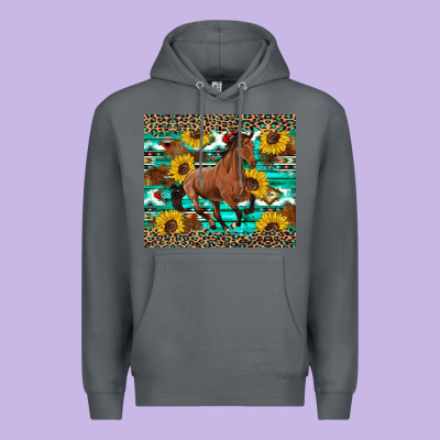 Western Horse Sunflowers Premium Hoodie Designed By Artiststas