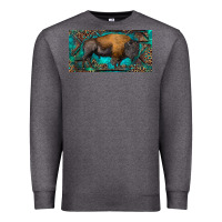 Charcoal Heather Bison with leopard and turquoise Premium Sweatshirt - RanaPortraitStore