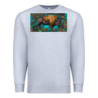 Heather Grey Bison with leopard and turquoise Premium Sweatshirt - RanaPortraitStore