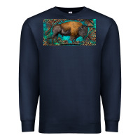 Navy Bison with leopard and turquoise Premium Sweatshirt - RanaPortraitStore