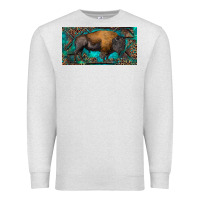Oatmeal Heather Bison with leopard and turquoise Premium Sweatshirt - RanaPortraitStore