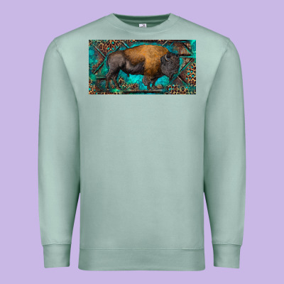 Bison With Leopard And Turquoise Premium Sweatshirt Designed By Ranaportraitstore
