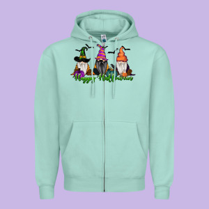 Happy Halloween Gnome Pumpkin Zipper Hoodie Designed By Ranaportraitstore