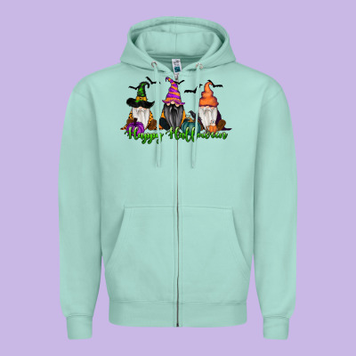 Happy Halloween Gnome Pumpkin Zipper Hoodie Designed By Ranaportraitstore