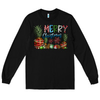 Black Merry Christmas Long Sleeve Tee - CowhideDigitalArt