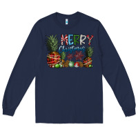Navy Merry Christmas Long Sleeve Tee - CowhideDigitalArt