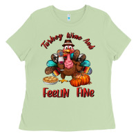 Matcha turkey wine and feelin fine Ladies Tee - BundleAndBundleShop