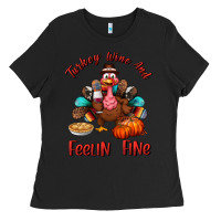 Black turkey wine and feelin fine Ladies Tee - BundleAndBundleShop