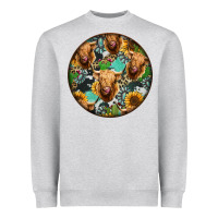 Heather Grey Highland Cow Pattern Heavyweight Sweatshirt - Jasminsmagicworld