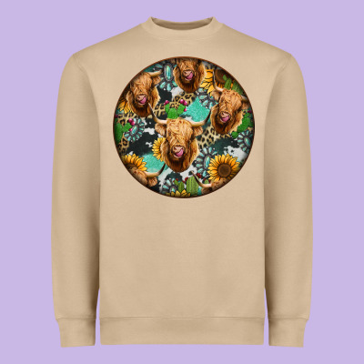 Highland Cow Pattern Heavyweight Sweatshirt Designed By Jasminsmagicworld