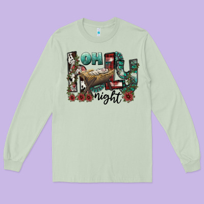 Oh Holy Night Long Sleeve Tee Designed By Cowhidedigitalart