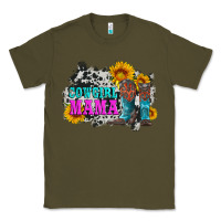 Army Green cowgirl mama with boots and sunflowers and cowhide Classic Tee - Artiststas