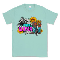 Seafoam cowgirl mama with boots and sunflowers and cowhide Classic Tee - Artiststas