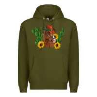 Army Green western horse cowboy hat cactus sunflowers Premium Hoodie - Artiststas