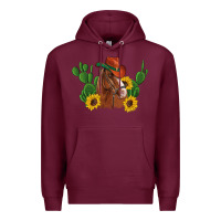 Burgundy western horse cowboy hat cactus sunflowers Premium Hoodie - Artiststas