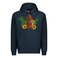Navy western horse cowboy hat cactus sunflowers Premium Hoodie - Artiststas