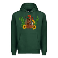Sports Green western horse cowboy hat cactus sunflowers Premium Hoodie - Artiststas
