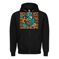 Black turquoise sunflower hearts Zipper Hoodie - Jasminsmagicworld