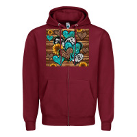 Burgundy turquoise sunflower hearts Zipper Hoodie - Jasminsmagicworld
