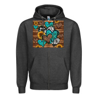 Charcoal Heather turquoise sunflower hearts Zipper Hoodie - Jasminsmagicworld