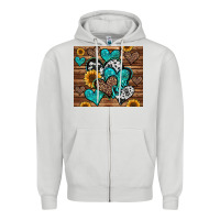 Dove Grey turquoise sunflower hearts Zipper Hoodie - Jasminsmagicworld