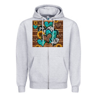 Heather Grey turquoise sunflower hearts Zipper Hoodie - Jasminsmagicworld