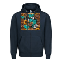 Navy turquoise sunflower hearts Zipper Hoodie - Jasminsmagicworld