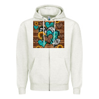 Oatmeal Heather turquoise sunflower hearts Zipper Hoodie - Jasminsmagicworld