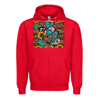 Red turquoise sunflower hearts Zipper Hoodie - Jasminsmagicworld