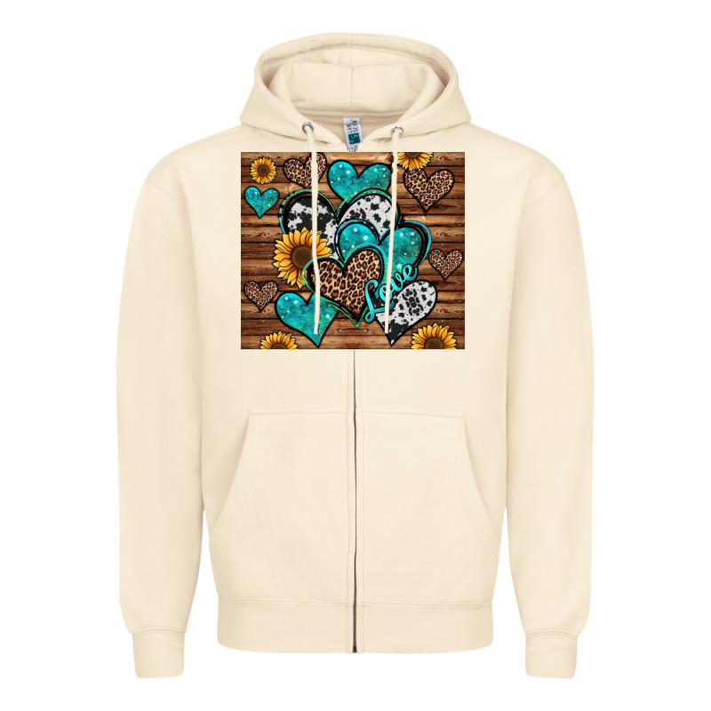 Turquoise Sunflower Hearts Zipper Hoodie by Jasminsmagicworld | Teevron