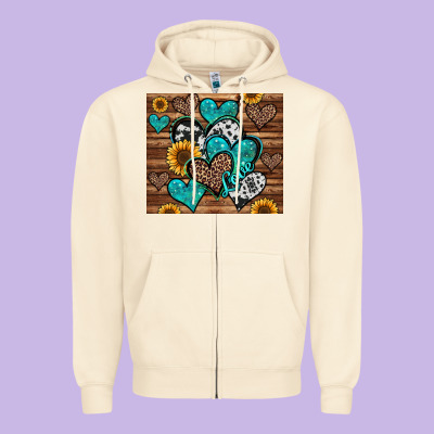 Turquoise Sunflower Hearts Zipper Hoodie Designed By Jasminsmagicworld