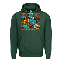 Sports Green turquoise sunflower hearts Zipper Hoodie - Jasminsmagicworld
