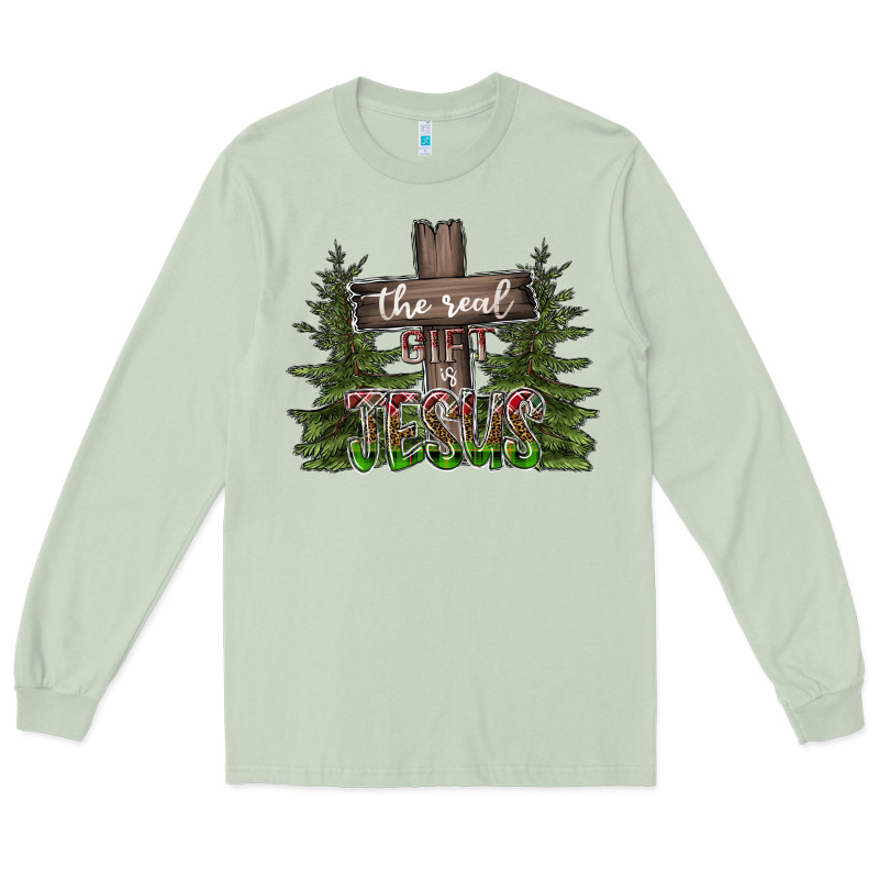 The Real Gift Is Jesus Long Sleeve Tee by CowhideDigitalArt | Teevron