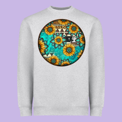 Round Western Pattern Heavyweight Sweatshirt Designed By Jasminsmagicworld