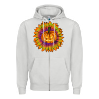 Dove Grey Halloween Sunflower Zipper Hoodie - RanaPortraitStore