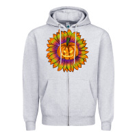 Heather Grey Halloween Sunflower Zipper Hoodie - RanaPortraitStore