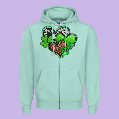 St Patricks Day Hearts Zipper Hoodie Designed By Jasminsmagicworld