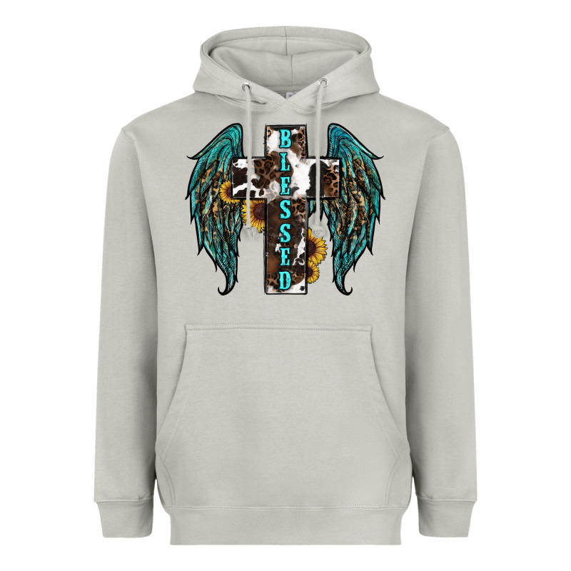 Western Wings Cross Blessed Heavyweight Hoodie by RanaPortraitStore | Teevron