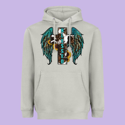 Western Wings Cross Blessed Heavyweight Hoodie Designed By Ranaportraitstore