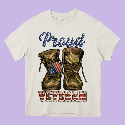 Proud Veteran Camo Shoes Heavy Core Tee Designed By Jasminsmagicworld