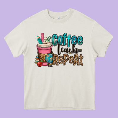 Coffee Teach Repeat Heavy Core Tee Designed By Oliviacreatesart