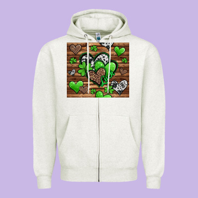 St Patricks Day Hearts Zipper Hoodie Designed By Jasminsmagicworld