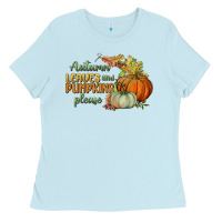 Baby Blue autumn leaves and pumpkins please Ladies Tee - BundleAndBundleShop