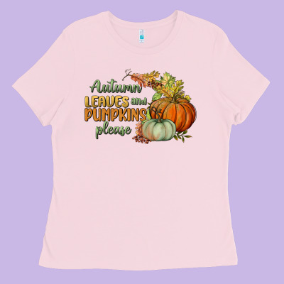 Autumn Leaves And Pumpkins Please Ladies Tee Designed By Bundleandbundleshop