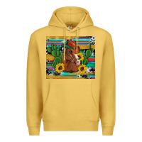 Antique Gold western horse cowboy hat cactus sunflowers glitter cowhide serape turq Premium Hoodie - Artiststas