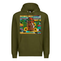Army Green western horse cowboy hat cactus sunflowers glitter cowhide serape turq Premium Hoodie - Artiststas