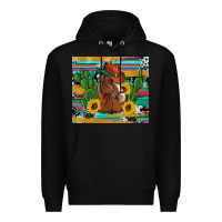 Black western horse cowboy hat cactus sunflowers glitter cowhide serape turq Premium Hoodie - Artiststas