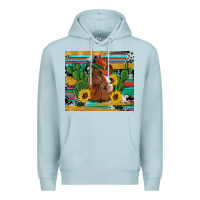 Blue Mist western horse cowboy hat cactus sunflowers glitter cowhide serape turq Premium Hoodie - Artiststas